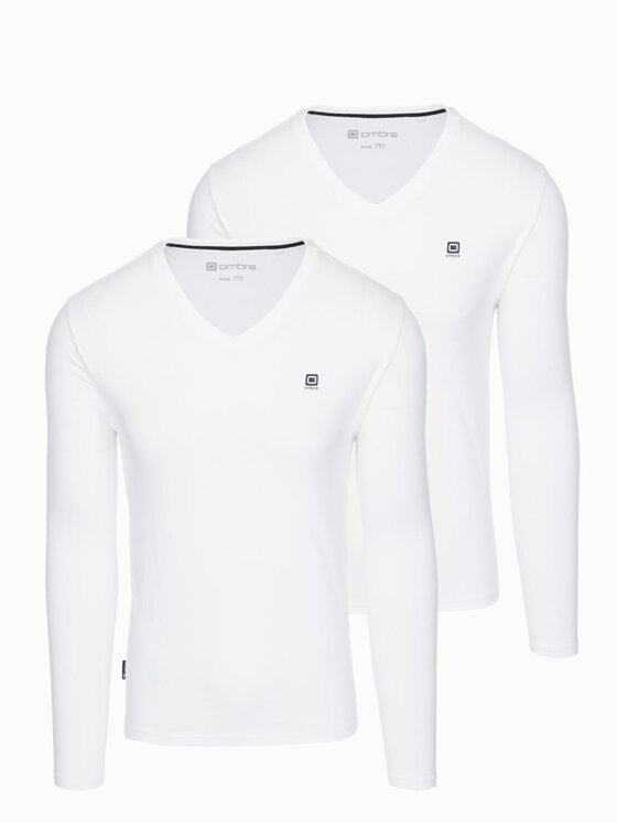 Ombre Ombre Souprava triček s dlouhým rukávem Z103 Bílá Regular Fit