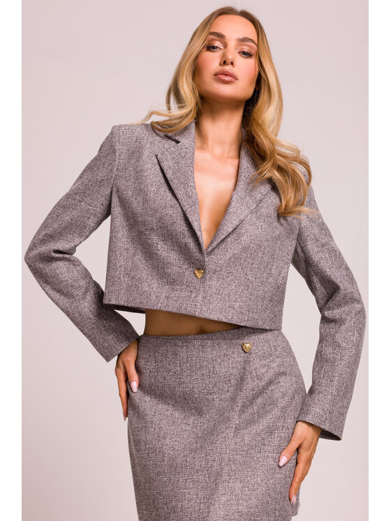 Made of Emotion Made of Emotion Marynarka M853 Czarne rodowanie Cropp Fit