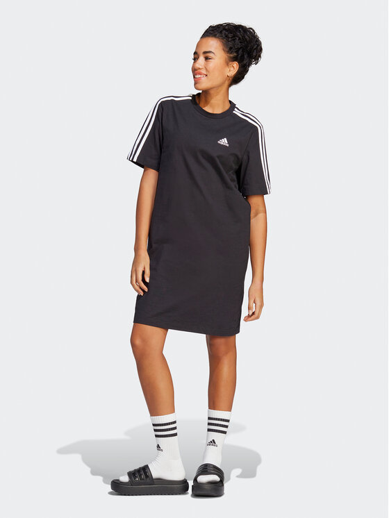 Adidas Haljina Za Svaki Dan Essentials 3-Stripes Single Jersey Boyfriend Tee Dress HR4923 Crna Loose Fit