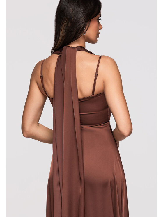 Ombre Ombre Sukienka wieczorowa LA-OM-DLR359 Brązowy Regular Fit
