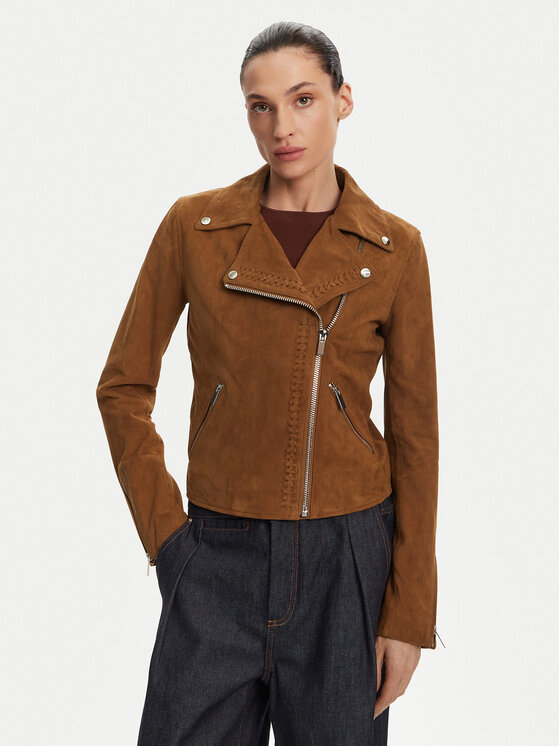 Serge Pariente Serge Pariente Usnjena jakna Oxford Vs Rjava Slim Fit