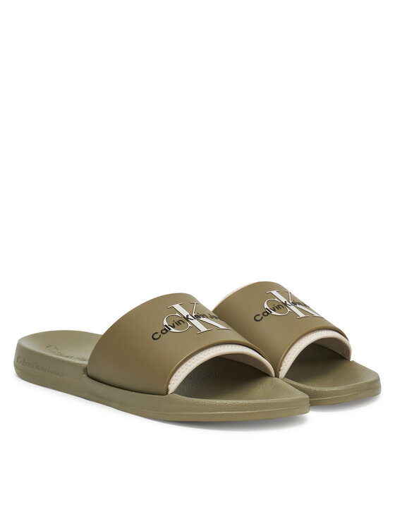Calvin Klein Jeans Calvin Klein Jeans Natikače Slide Rubber Neoprene Monologo YM0YM00361 Kaki