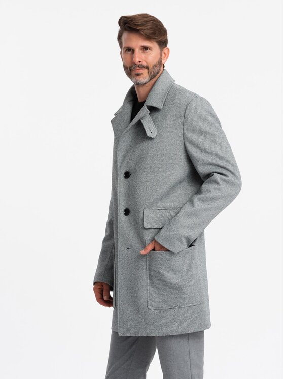 Ombre Ombre Płaszcz OM-COWC-0108 Szary Regular Fit