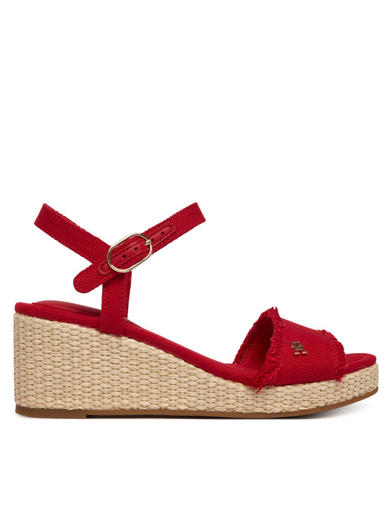 Tommy Hilfiger Sandały Mid Woven Wedge Espad Fringe FW0FW09470 Czerwony