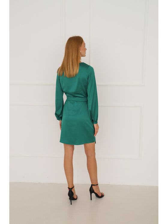 Entelier Entelier Sukienka elegancka kopertowa Zielony Comfortable Fit