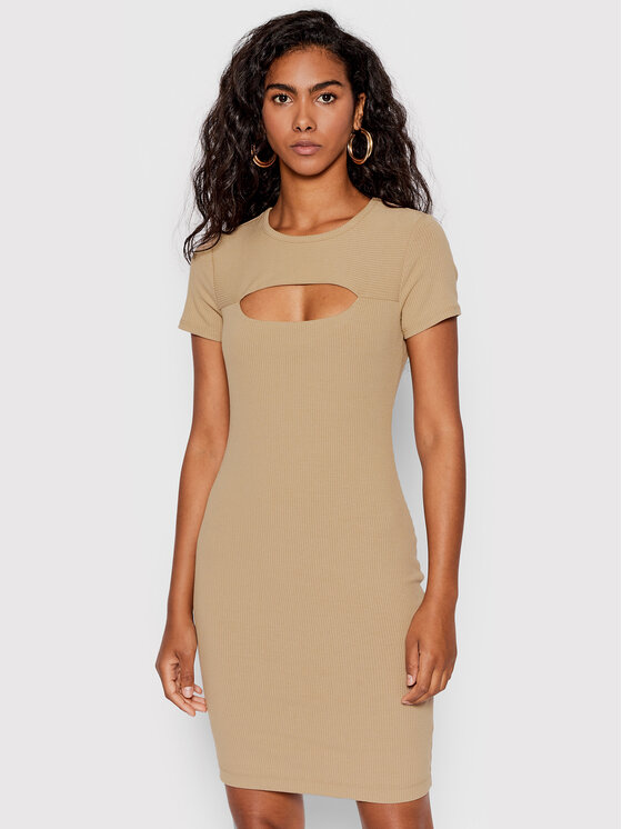 Guess Guess Φόρεμα υφασμάτινο Lana WBYK95 KB9E2 Μπεζ Slim Fit