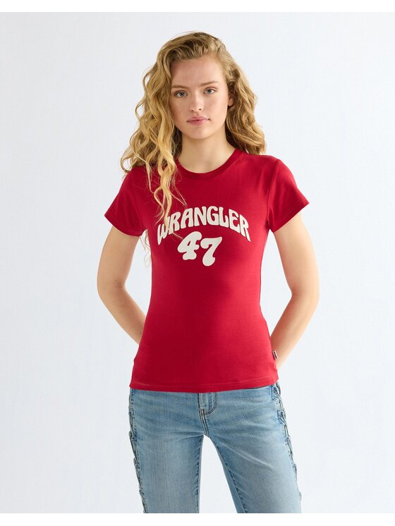 Wrangler Wrangler T-Shirt SHRUNKEN BAND TEE Czerwony Slim Fit