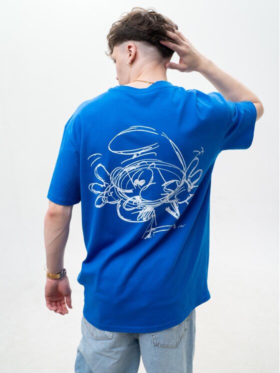 Smerfy Smerfy T-Shirt Szeroka Luźna Gargamel 128799 Niebieski Oversize