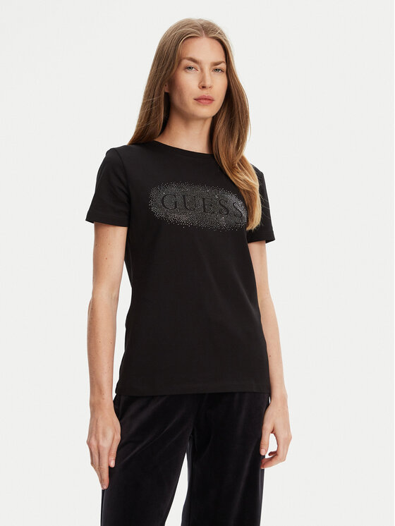 Guess Damski T-Shirt, rozmiar S, Czarny, V5YI08 J1314