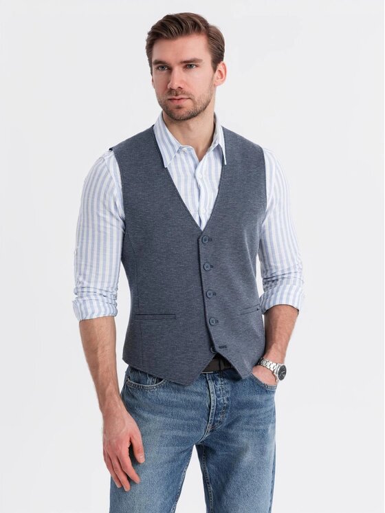 Ombre Ombre Kamizelka garniturowa OM-BLZV-0147 Granatowy Slim Fit
