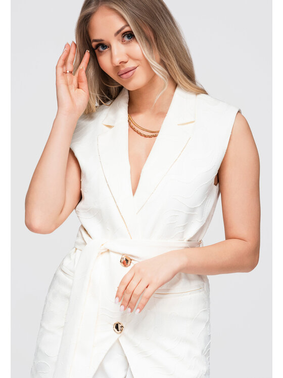 Ombre Ombre Kamizelka OW-VE-E0007 Kremowy Classic Fit