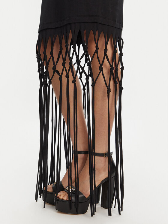 Versace Jeans Couture Versace Jeans Couture Kasdieninė suknelė Logo Fringes 78HAOE01 CJ02E Juoda Regular Fit