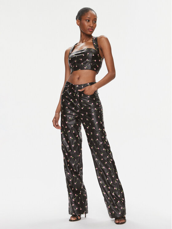 ROTATE ROTATE Tehisnahast püksid Printed Straight Pants 1120042890 Must Regular Fit