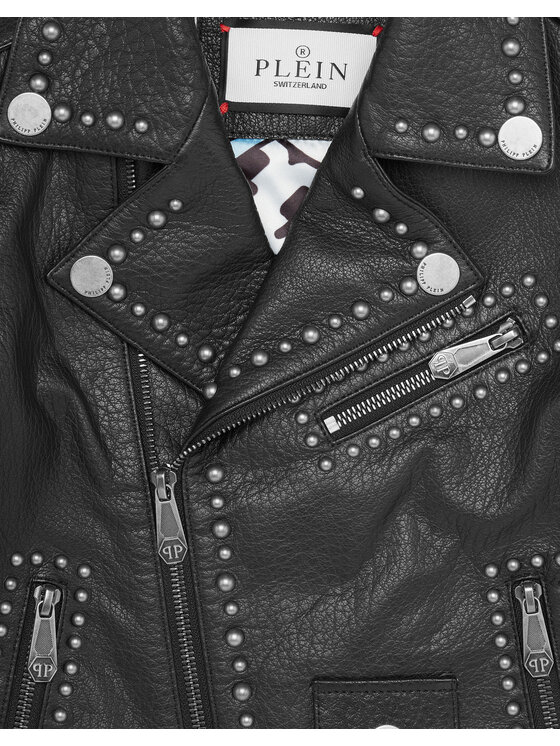 PHILIPP PLEIN PHILIPP PLEIN Kožená bunda 28550 Čierna Basic Fit