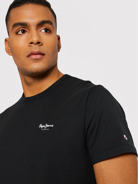 Pepe Jeans T Shirt Original Basic 3 N PM508212 Schwarz Slim Fit