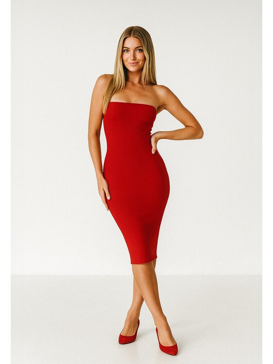 Nudyess Nudyess Úpletové šaty Melrose Mimi z prążka Červená Fitted Fit