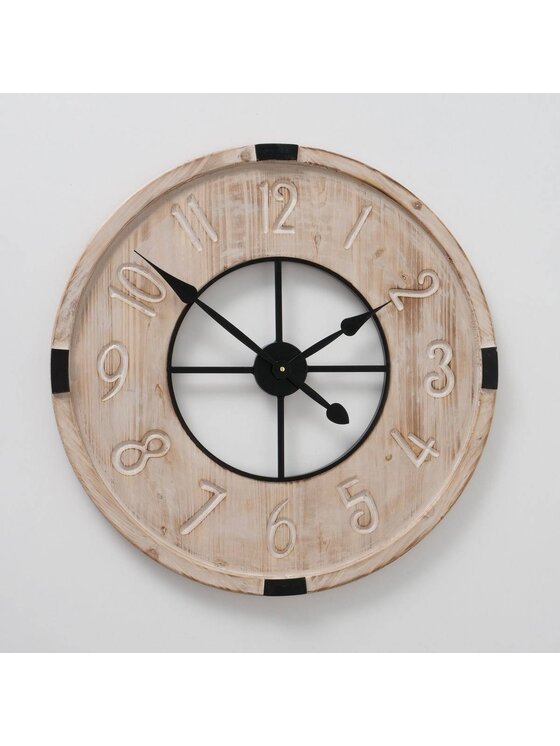 MIAhome MIAhome Zegar ścienny ∅70 cm SHABBY drewniany Beżowy