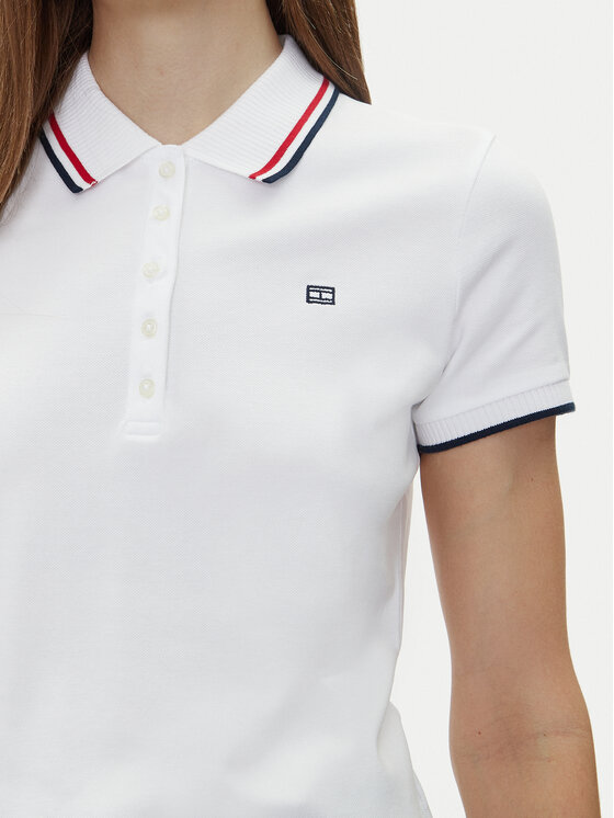 Tommy Hilfiger Tommy Hilfiger Polo Feminine Sporty Slim Polo Ss WW0WW44517 Biały Regular Fit