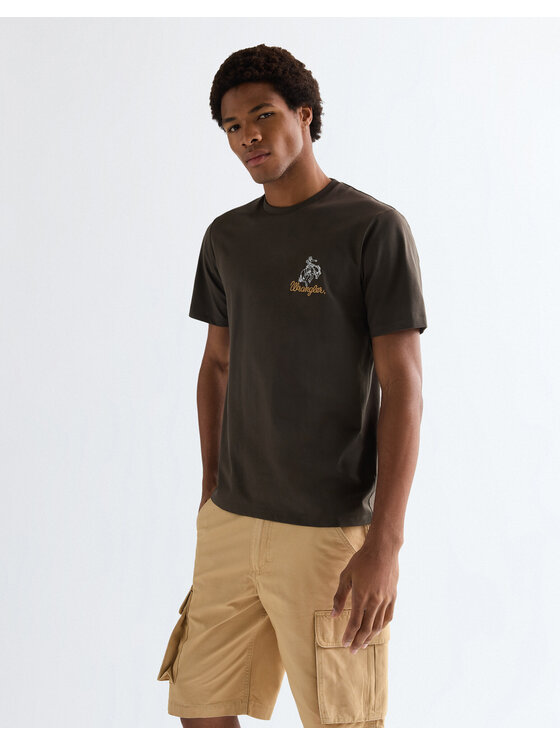 Wrangler Wrangler T-Shirt EMBROIDERY TEE Brązowy Regular Fit