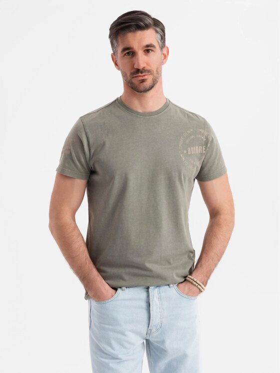 Ombre Ombre T-Shirt OM-TSWT-0202 Zielony Regular Fit