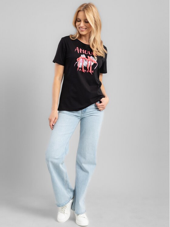 Perso Perso T-Shirt TCE245410F Czarny Regular Fit