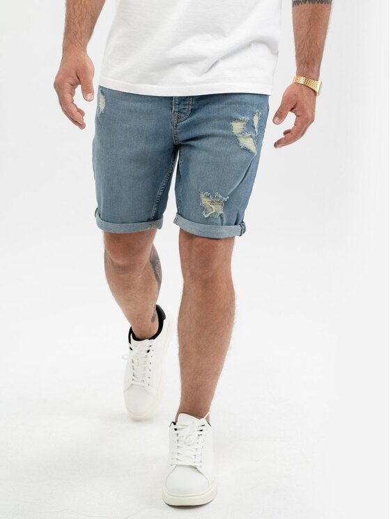 MyStars MyStars Szorty jeansowe Krótkie Spodenki Jeansowe Skinny Męskie Sprane Niebieskie MyStars Damage 30 Niebieski Skinny Fit