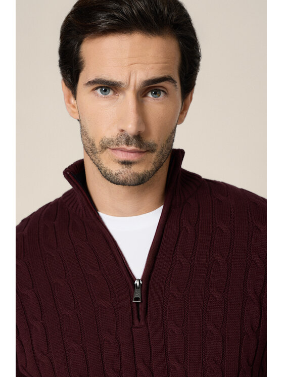Lancerto Lancerto Sweter Cutter SW073225000036 Bordowy Regular Fit