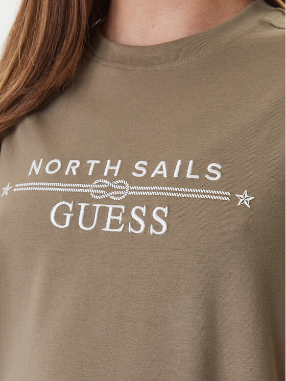 Guess Guess Marškinėliai GUESS x NORTH SAILS W6GI03 K2657 Žalia Relaxed Fit