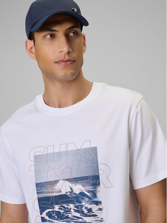 4F 4F T-Shirt BEACHWEAR Biały Regular Fit