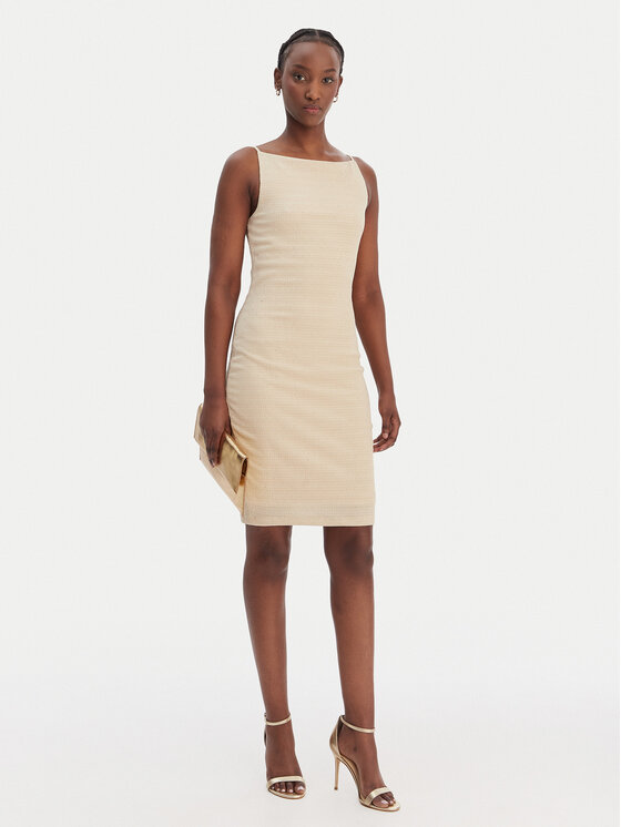Guess Guess Коктейлна рокля W6GKA1 K3488 Бежов Slim Fit