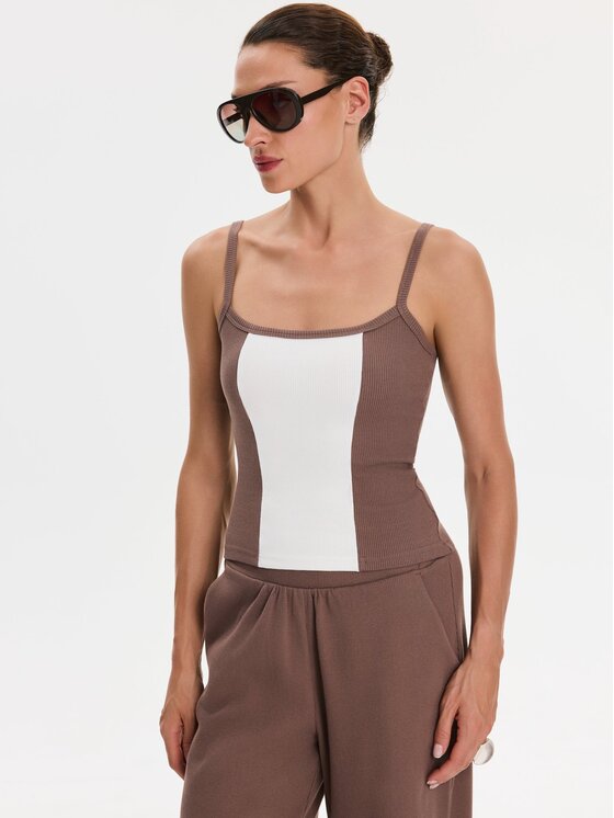Nudyess Nudyess Top Alex z prążka Brązowy Slim Fit
