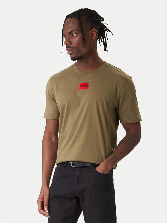 HUGO Tricou Diragolino 50447978 Kaki Regular Fit