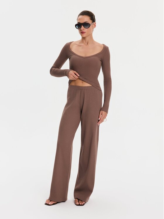 Nudyess Nudyess Top Alba z prążka Brązowy Slim Fit