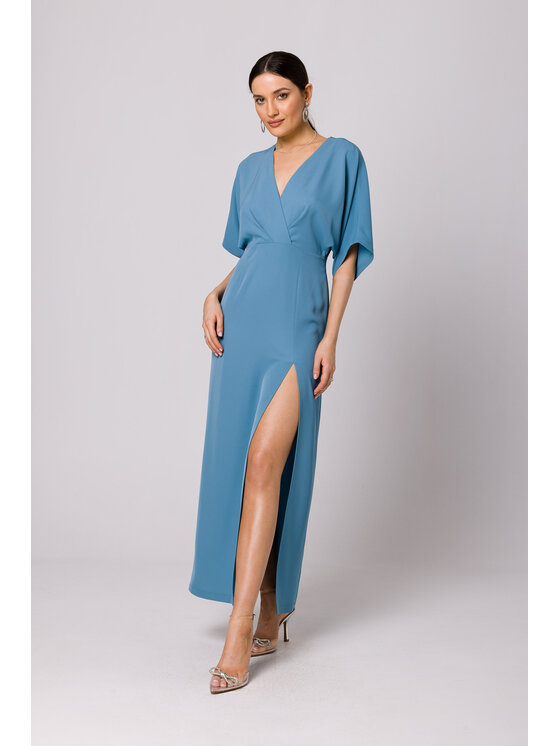 Makover Makover Sukienka codzienna K163 Niebieski Modern Fit