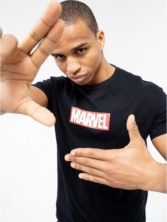 Marvel Marvel T-Shirt Koszulka Z Krótkim Rękawkiem Marvel Comics Front Logo Czarna XL Czarny Regular Fit