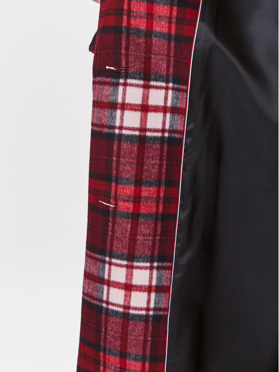 Tommy Hilfiger Tommy Hilfiger Vlnený kabát Imd Tartan WW0WW39761 Červená Relaxed Fit