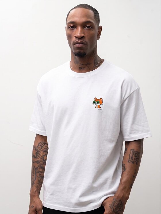Smerfy Smerfy T-Shirt Gargamel na wakacjach szeroka luźna 132541 Biały Oversize