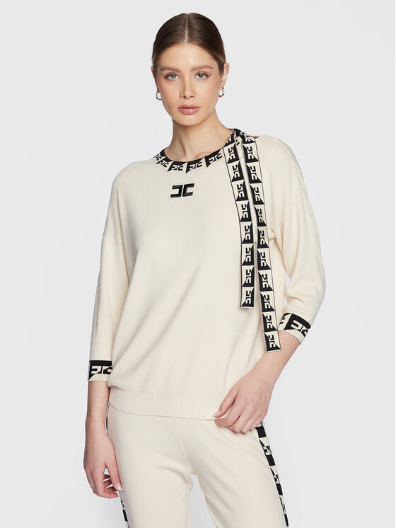 Elisabetta Franchi Pulover MK-20S-31E2-V270 Écru Loose Fit Écru imagine noua