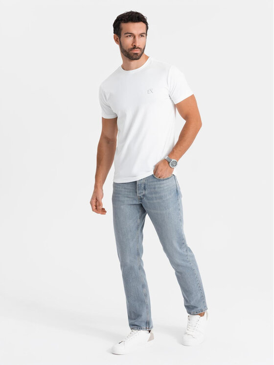 Ombre Ombre T-Shirt OM-TSBC-0222 Biały Slim Fit
