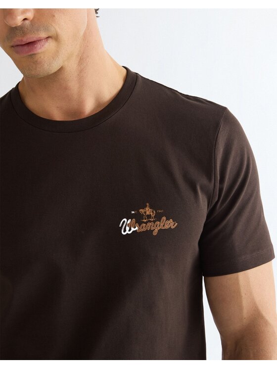 Wrangler Wrangler T-Shirt SMALL GRAPHIC TEE Brązowy Regular Fit