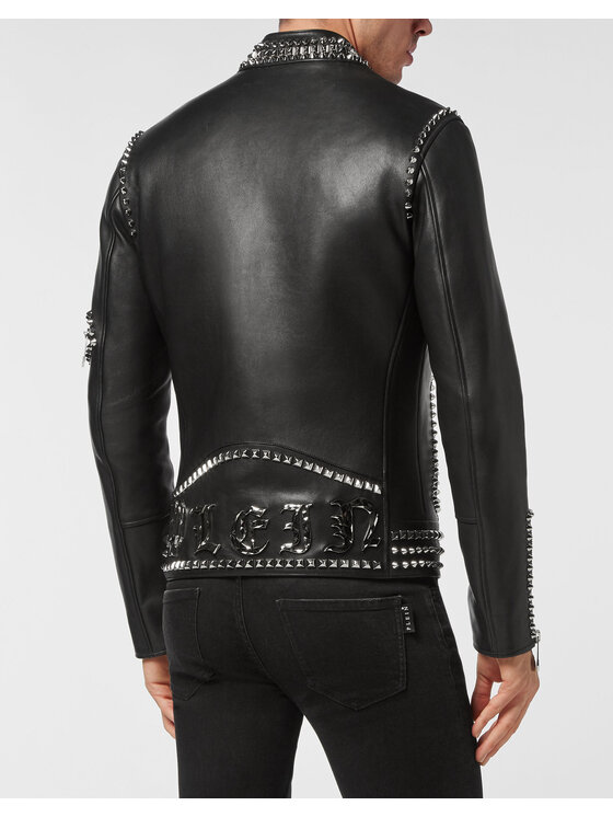 PHILIPP PLEIN PHILIPP PLEIN Kožená bunda 3637 Černá Slim Fit