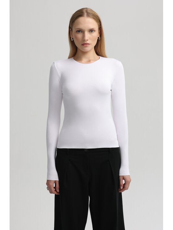 LAGOM LAGOM Longsleeve Dopasowany Biały Regular Fit