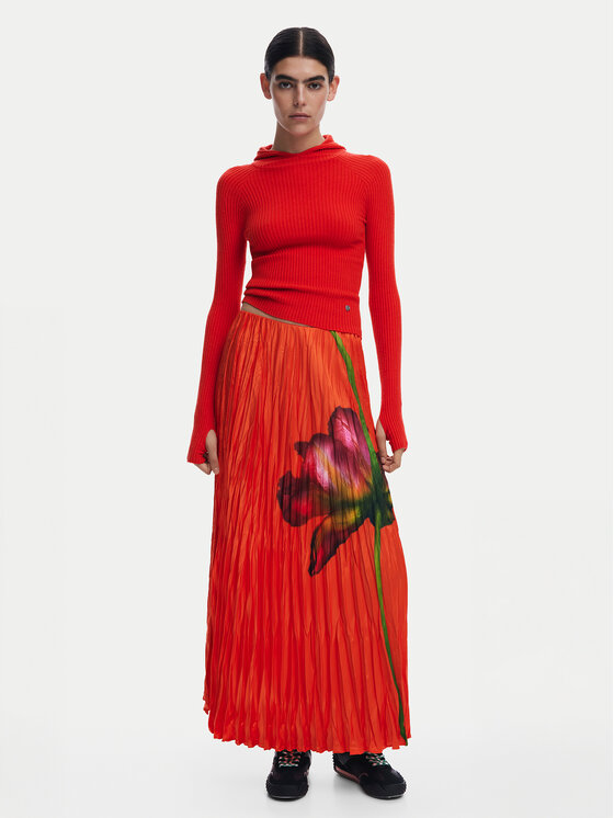 Desigual Desigual Plisovaná sukně Follet 25SWFW06 Oranžová Regular Fit