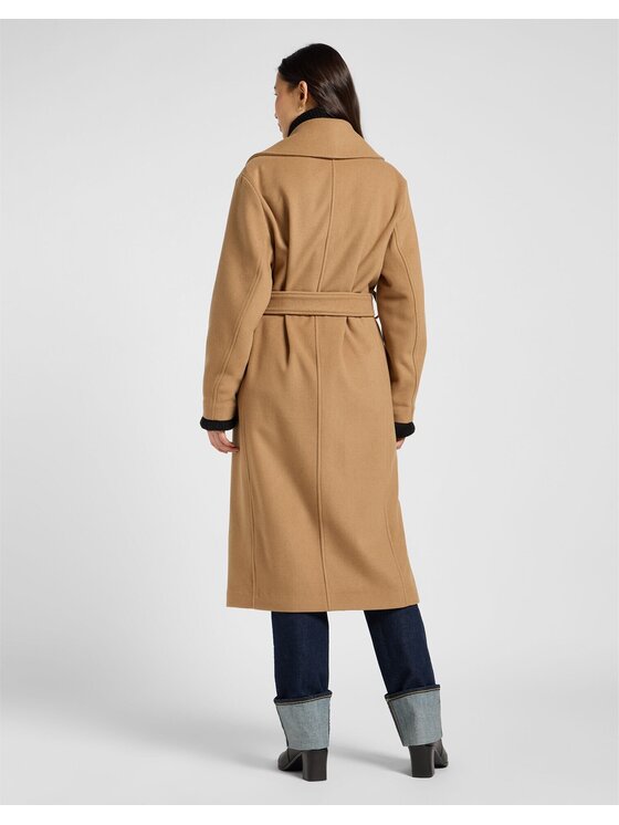 Lee Lee Płaszcz wełniany WOOL COAT Brązowy jasny Relaxed Fit