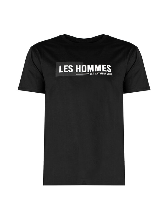 Les Hommes Les Hommes T-Shirt LKT202 700P | Regular Fit Mercerized Cotton T-Shirt Μαύρο Regular Fit