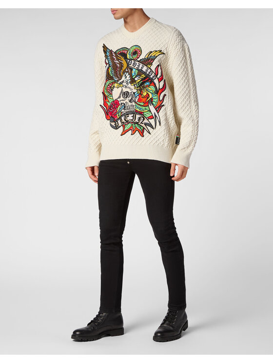 PHILIPP PLEIN PHILIPP PLEIN S dlouhým rukávem 19177 Bílá Regular Fit