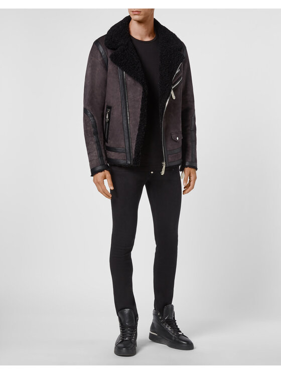 PHILIPP PLEIN PHILIPP PLEIN Chiodo di pelle 10583 Nero Regular Fit
