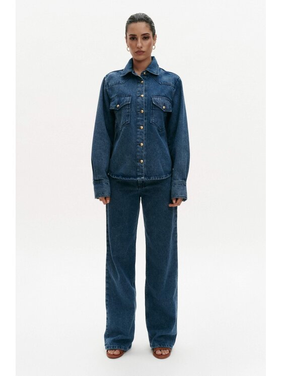 BENU BENU džínová košile Jeansowa Koszula Modrá Oversize