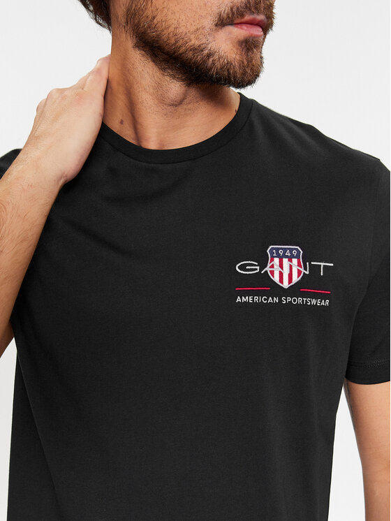 Gant Gant Marškinėliai Reg Archive Shield Emb Ss 2067004 Juoda Regular Fit