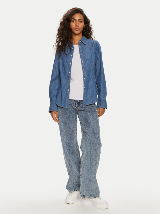Wrangler Wrangler džinsiniai marškiniai 112356470 Mėlyna Slim Fit